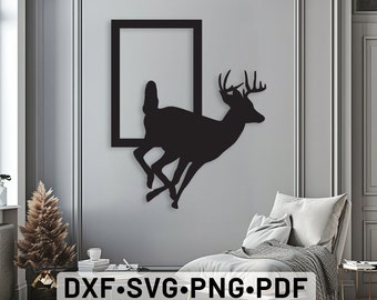 Art mural cerf en métal, tentures murales, fichier découpé au plasma, art mural dxf, art mural numérique, décoration murale cerf, SVG PNG Dxf, fichiers découpés au laser cerf