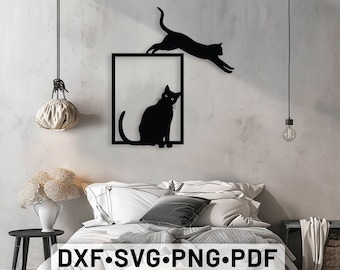 Fichiers vectoriels découpés au laser chat mignon cnc, chat dxf, Silhouette de chat, décoration d'intérieur chat Svg, chat panneau Svg, coupe Dxf Svg, fichiers SVG pour Cricut