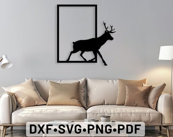 Art mural intérieur cerf, tentures murales, fichier de découpe de routeur, art mural dxf, art mural numérique, art numérique cerf, décoration murale moderne, Dxf Svg