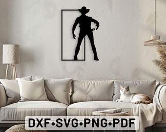 Cowboys Cowboy gunslinger découpé au Laser Dxf Glowforge Svg art mural, autocollant découpé en vinyle pour routeur CNC Cowboy, svg de cow-boy Far west couper des fichiers