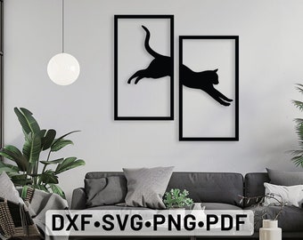 Wall Art Cute Cat Laser Cut Vector Files, Cat dxf, Cat Silhouette, Cat Svg Home Decor, Cat Panel Svg, Dxf Svg Plasma Cut, Svg files laser