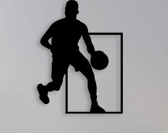 Basket-ball découpé au laser art mural svg, joueur de basket-ball svg fichiers découpés au laser Dxf, clipart basket-ball, basket-ball Dxf, silhouette de basket-ball