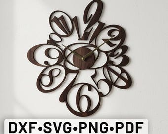 Lot spécial horloge murale Dxf CDR Svg, fichier svg découpé au laser horloge murale, horloge murale décorative Glowforge svg, numéros d'horloge murale cricut dxf