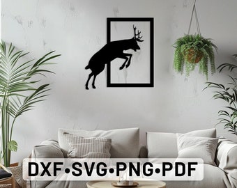 Art mural minimaliste en métal avec cerf, tentures murales, fichier découpé au plasma, art mural dxf, art mural numérique, décoration murale cerf, SVG PNG DXF Pdf