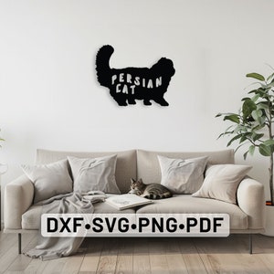 Perzische kat kunst aan de muur lasergesneden vectorbestanden, kat dxf, kat silhouet kat Home Decor, kat paneel Svg, Perzische kat svg, silhouet Perzische kat