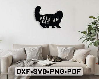 Art mural chat persan, fichiers vectoriels découpés au laser, chat dxf, chat Silhouette chat décoration d'intérieur, chat panneau Svg, svg chat persan, silhouette de chat persan