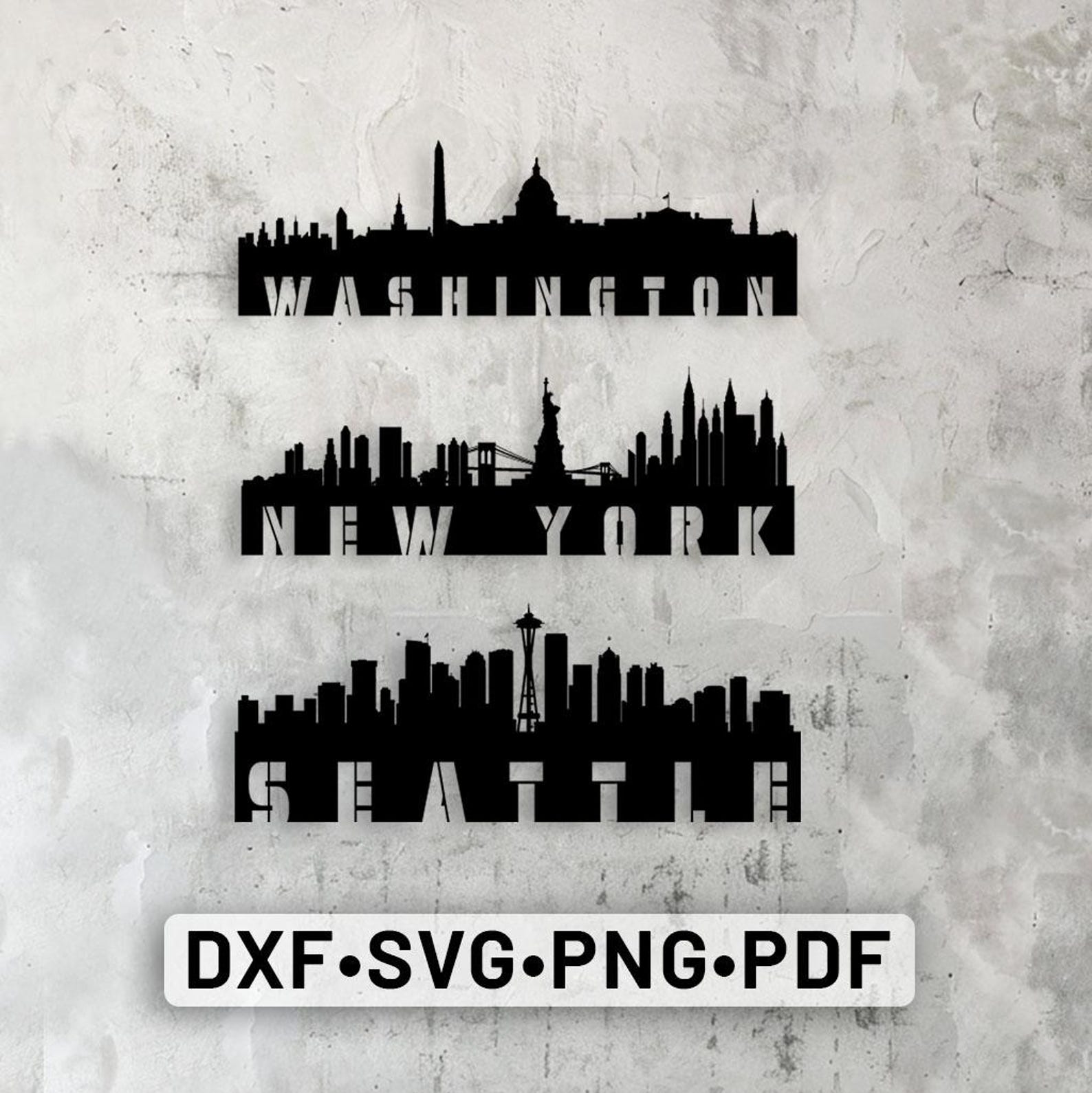 City Skyline Silhouette Wall Art Dxf Svg Washington Dxf New York Dxf ...