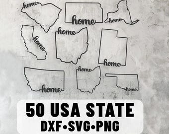 Les 50 États des États-Unis décrivent l'ensemble Dxf Svg, États-Unis Svg, États-Unis États Cricut, États-Unis États Amérique fichier laser image formes États-Unis dxf