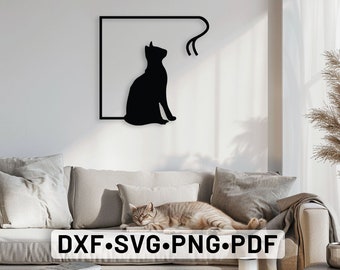 Mur mignon chat découpé au laser fichiers vectoriels, chat dxf, silhouette de chat, décoration d'intérieur chat Svg, chat panneau Svg, Dxf Svg plasma, fichiers Svg pour laser