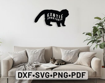 Art mural chat exotique à poils courts, découpé au laser vecteur chat dxf, silhouette de chat chat chat panneau Svg, svg exotique à poil court, silhouette exotique à poil court