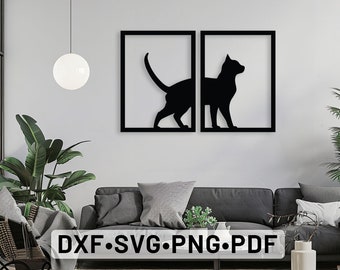 Art mural chat découpé au laser fichiers vectoriels, chat dxf, Silhouette de chat, décoration d'intérieur chat Svg, chat panneau Svg, Dxf Svg plasma, svg chat,