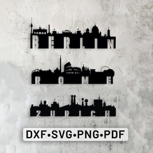 City Skyline Silhouette Wall Art Dxf Svg, Berlin dxf, Rome dxf, Zurich dxf, Berlin Silhouette Rome Silhouette Zurich Silhouette, italy dxf