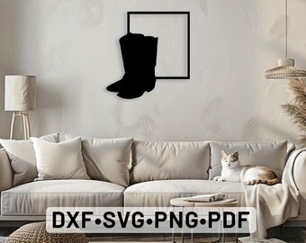 Bottes de cowboy découpées au Laser Dxf Glowforge Svg art mural, autocollant découpé en vinyle pour routeur CNC de cowboy, fichiers coupés svg Cowboy Far west, bottes de cowboy svg
