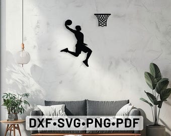 Art mural basket-ball découpé au laser art mural svg, basket-ball svg fichiers découpés au laser Dxf, basket-ball clipart, basket-ball Dxf, silhouette de basket-ball