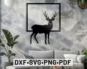 Tentures murales en métal avec cerf, fichier découpé au plasma, art mural dxf, art mural numérique, décoration murale cerf, SVG PNG DXF Pdf, fichier de découpe de routeur