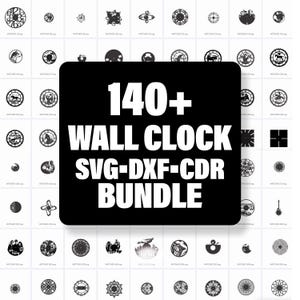 140+ Bundle CDR Orologio da parete Svg Dxf, file svg tagliato al laser per orologio da parete, file svg per orologio da parete decorativo Glowforge, numeri per orologio da parete Cricut DXF