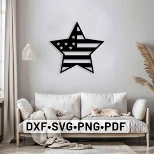 American Star USA Flag Silhouette Dxf Svg Png Files, Wall Art Cut File For Cnc Plasma Laser laser cutting, cnc cutting, Vinly Cut Dxf Files