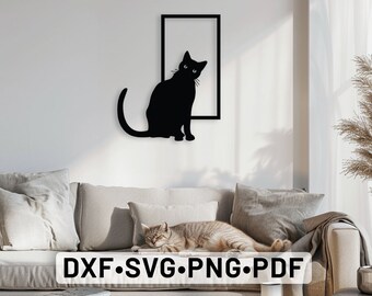 かわいい猫のレーザーカットベクターファイル、猫のdxf、猫のシルエット、猫のSVGホームデコレーション、猫のパネルSVG、DXF SVGプラズマカット、レーザー用のSVGファイル