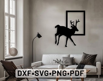 Décoration d'art mural cerf, tentures murales, fichier de découpe de routeur, art mural dxf, art mural numérique, art numérique cerf, fichier Dxf Svg découpé au plasma