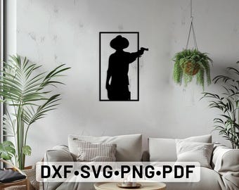 Art mural Cowboy Gun Laser cut Dxf Glowforge Svg, autocollant découpé en vinyle pour routeur CNC Cowboy, fichiers coupés svg Cowboy Far west, Cowboy Gun svg