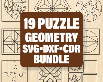 Paquete de rompecabezas de geometría cortados con láser, archivos de corte láser para juguetes de rompecabezas DXF Cnc Cdr, rompecabezas Montessori cortados con láser, paquete de rompecabezas svg Corte láser geométrico