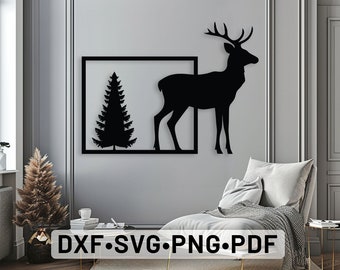 Décoration murale en métal cerf, fichier découpé au plasma, art mural dxf, art mural numérique, décoration murale cerf, SVG PNG DXF Pdf, fichier de découpe de routeur
