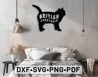 Art mural chat British Shorthair découpé au Laser vecteur chat dxf, silhouette de chat chat Svg British Shorthair chat svg, silhouette de chat British Shorthair