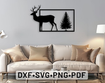Tentures murales cerf, fichier de découpe de routeur, art mural dxf, art mural numérique, art numérique cerf, fichier Dxf Svg découpé au plasma, art mural en métal art dxf