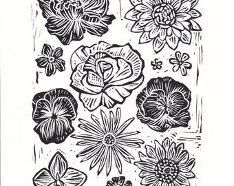 Flowers - Block Print 8 x 10"