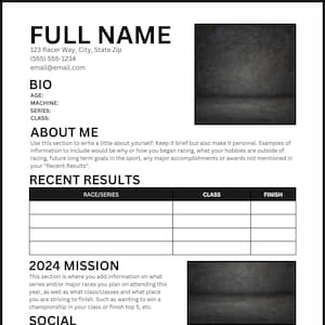 Simple Offroad Racing Resume Template