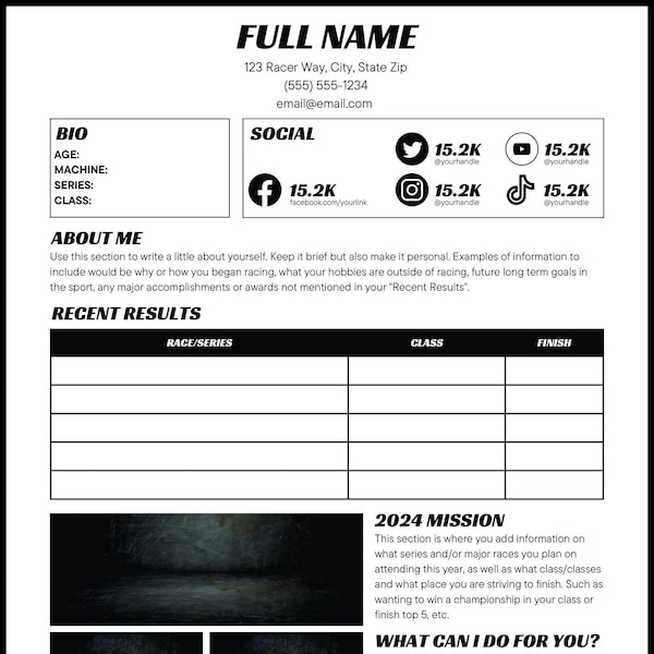 Motocross Resume Template Etsy