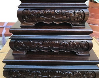 Set of 3 - Square Chinese rosewood Stand/Base for Statue, Figurine or Bonsai Tree