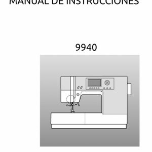 May include: A black and white line drawing of a Singer sewing machine model 9940. The machine has a digital display and a foot pedal.