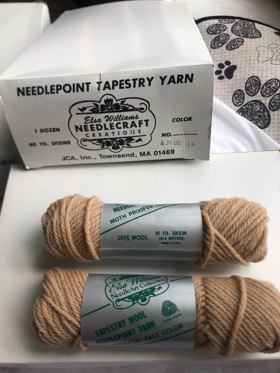 Needlepoint tapestry yarn 1 dozen Elsa Williams 40 YD skeins beige 436 100 wool36.6 meters moth proofed fast color needle Art box