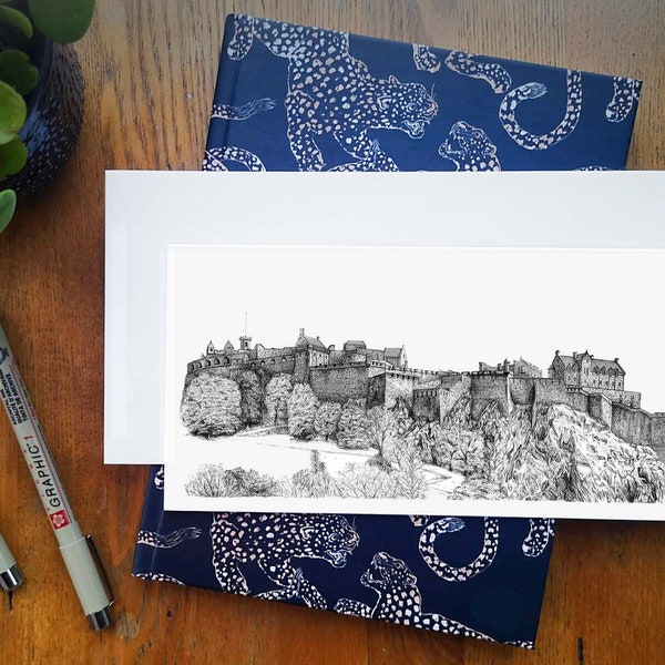 Edinburgh Castle Skyline • Blank Greetings Card or Birthday Card • Architectural pen & ink drawing, handmade in Scotland • Letterbox Gift