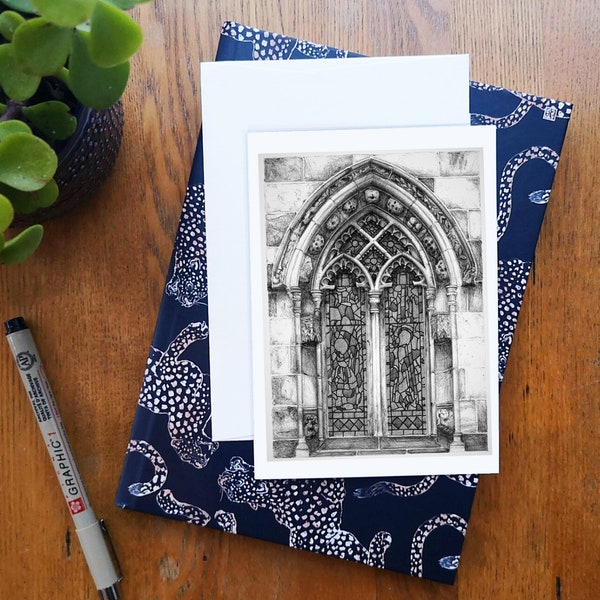 Rosslyn Chapel Window • Blank Greetings Card or Birthday Card • Architectural pen & ink drawing, handmade in Scotland • Letterbox Gift