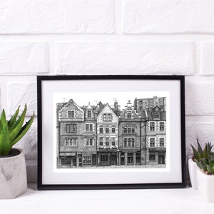 Grassmarket, Edinburgh Print • Handdrawn architectural pen & ink drawing, made and printed in Scotland • Wall Art • Letterbox Gift