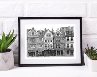 Grassmarket, Edinburgh Print • Handdrawn architectural pen & ink drawing, made and printed in Scotland • Wall Art • Letterbox Gift