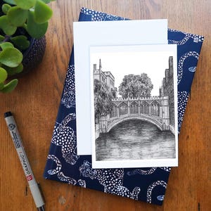 Seufzerbrücke, Straßburg • Grusskarte oder Geburtstagskarte • Architektonische Federzeichnung, handgemacht in Schottland • Geschenk im Letterbox-Design