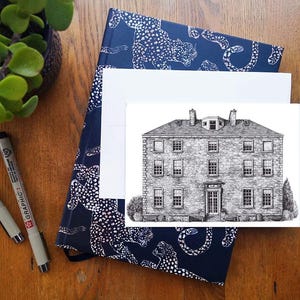 Inverleith House, Giardini Botanici di Edimburgo • Biglietto di auguri vuoto, biglietto di compleanno • Disegno architettonico a penna e inchiostro, fatto a mano in Scozia