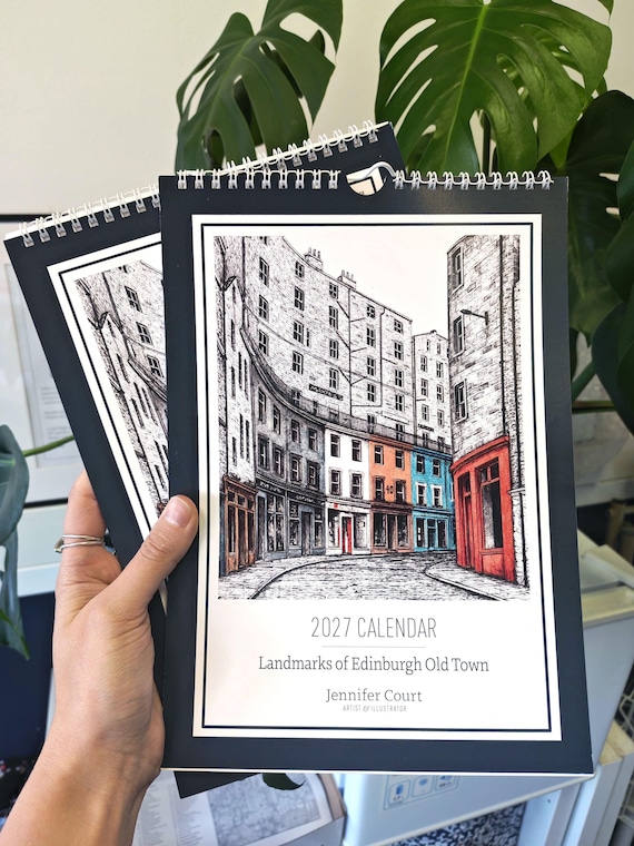 2027 Calendar - Landmarks of Old Town, Edinburgh • Architectural pen & ink drawings, handmade printed in Scotland • Stocking Filler Gift