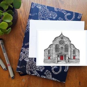 Chiesa di Canongate, Edimburgo • Biglietto di auguri vuoto o biglietto di compleanno • Disegno architettonico a penna e inchiostro, fatto a mano in Scozia • Regalo per cassetta delle lettere