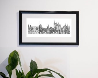 Rooftops of the Mound, Edinburgh Print • Handdrawn architectural pen & ink drawing, made and printed in Scotland • Wall Art • Letterbox Gift