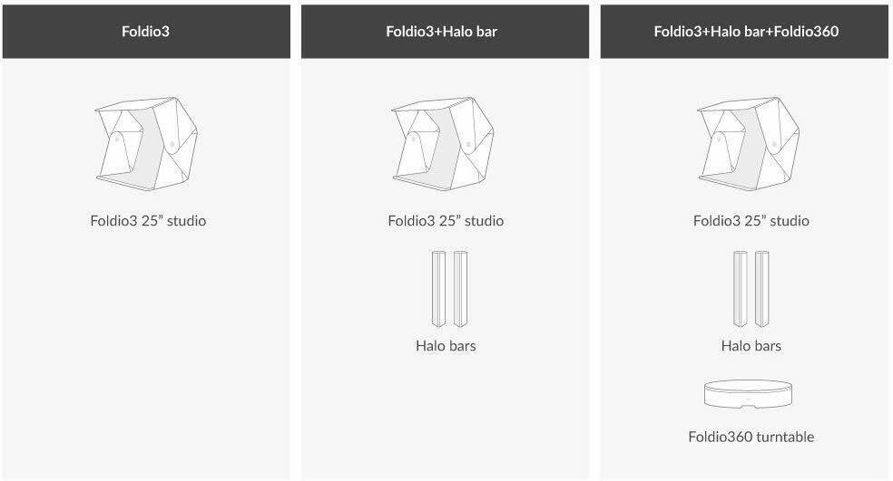 Foldio3 Halo Bars lightbox for Product Photography / 60cm 25x25 / Dimmable  LED Chips, CRI 97, Background Sheet Included 