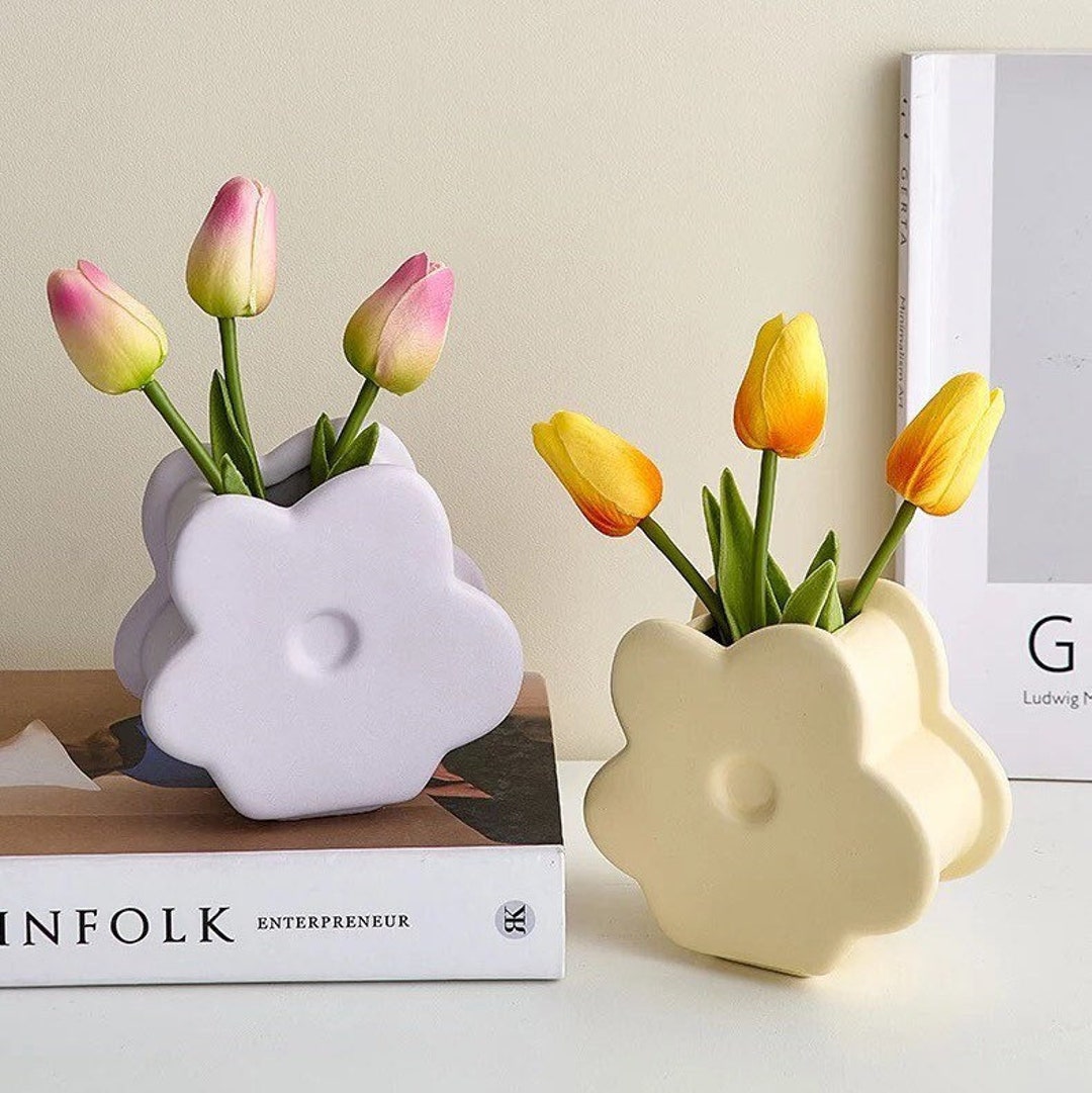 Pastel Flower Vases Colorful Flowershaped Ceramic Flower Etsy