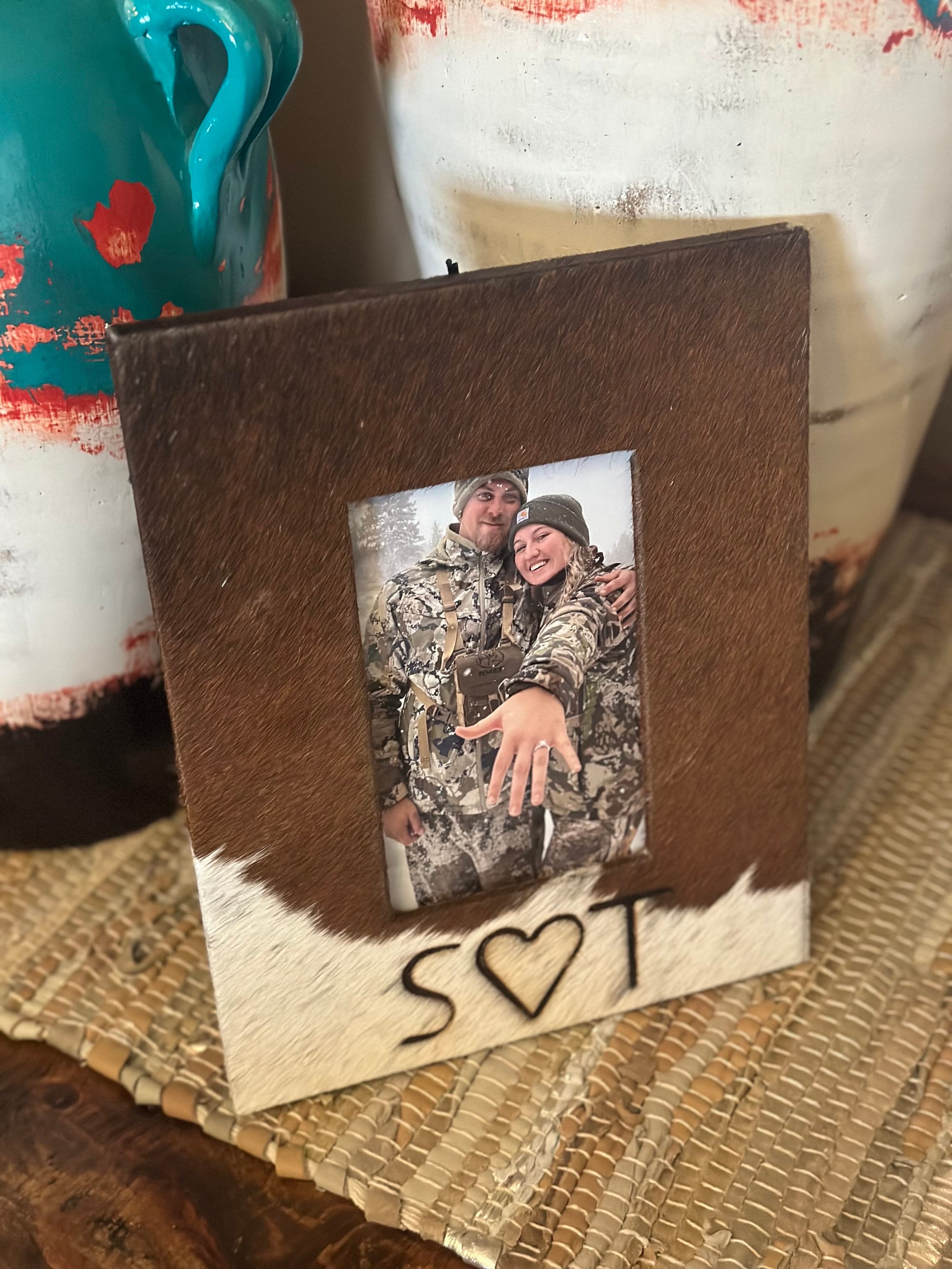 Custom Branded Cowhide Photo Frame, Western Picture Frame, Cowgirl Gift, Wedding Gift