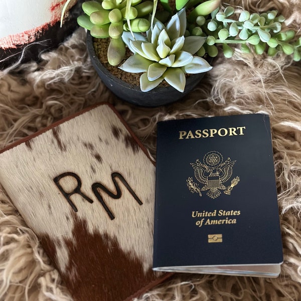 Custom Western Cowhide Passport Holder, Personalized Cow brand Passport Wallet, Gift for Travel