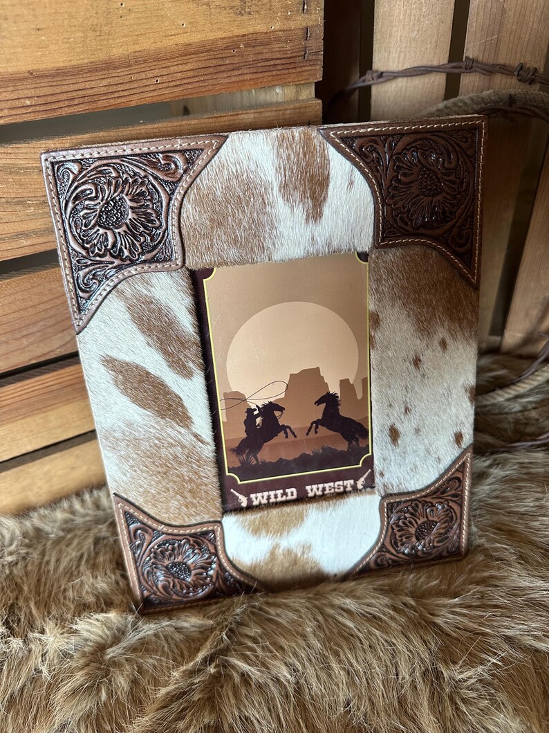 Custom Branded Cowhide and Tooled Leather Photo Frame, Western Picture ...
