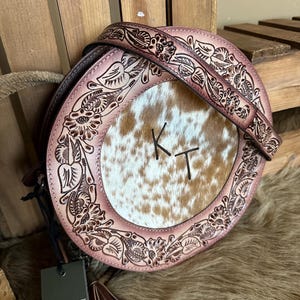 Custom Branded Cowhide Western Crossbody Canteen Bag, Cowhide Round Bag, Cowhide Canteen Bag, The Wrangler round bag