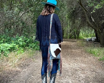 Cowhide Conceal and Carry Bag: Turquoise Leather with Fringe, Western Purse with Custom Branding